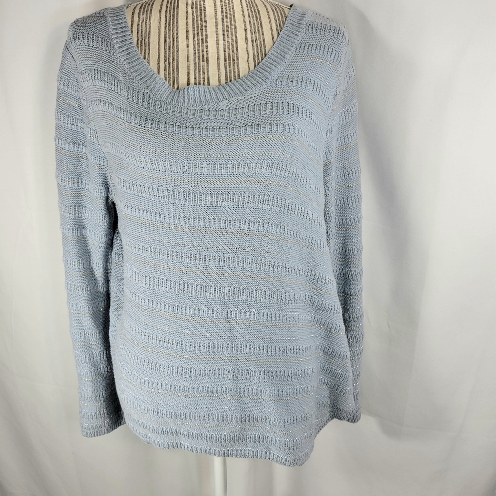 Wrangler Blue w/Gold Metallic Long Sleeve Asymmetrical Hem Sweater Size Large